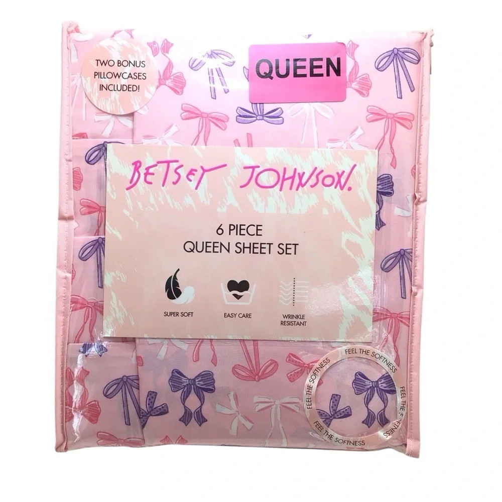 6pc Betsey Johnson Bows & Ribbons Purple Coquette Balletcore Queen Sheet Set